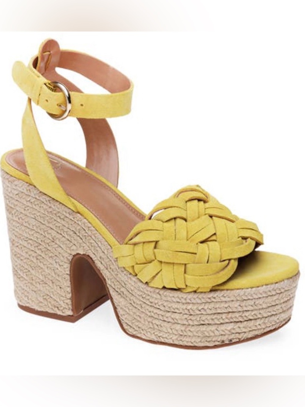 🛍️SALE🛍️Marc fisher yellow suede odilia espadrille platform jute sandals sz 6